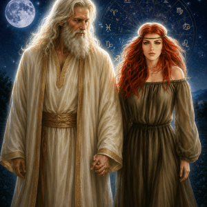 Luna Vila, clarividente y médium, acompañada por una figura de luz durante una consulta espiritual de tarot para ofrecer orientación, claridad y guía personalizada